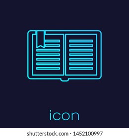 Turquoise line Open book icon isolated on blue background.  Vector Illustration