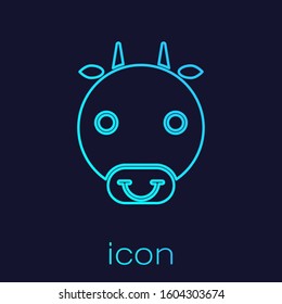 Turquoise line Ox zodiac sign icon isolated on blue background. Astrological horoscope collection.  Vector Illustration