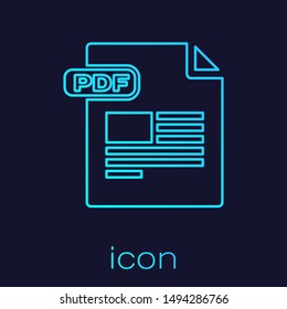 Turquoise line PDF file document. Download pdf button icon isolated on blue background. PDF file symbol.  Vector Illustration