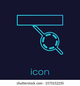 Turquoise line Pirate eye patch icon isolated on blue background. Pirate accessory.  Vector Illustration