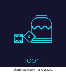 Turquoise line Pirate game dice icon isolated on blue background. Casino gambling.  Vector Illustration