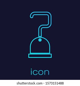 Turquoise line Pirate hook icon isolated on blue background.  Vector Illustration