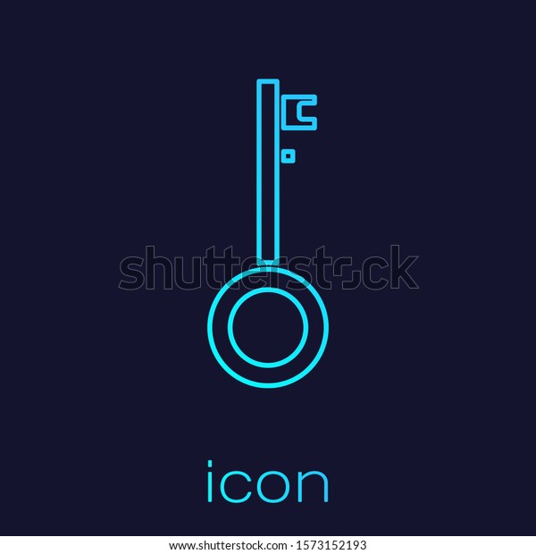 Turquoise line Pirate key icon isolated on\
blue background.  Vector\
Illustration