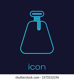 Turquoise line Pirate sack icon isolated on blue background.  Vector Illustration