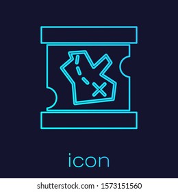 Turquoise line Pirate treasure map icon isolated on blue background.  Vector Illustration