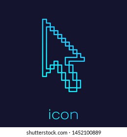 Turquoise line Pixel arrow cursor icon isolated on blue background.  Vector Illustration