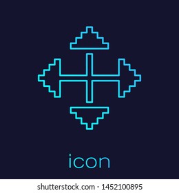 Turquoise line Pixel arrows in four directions icon isolated on blue background. Cursor move sign.  Vector Illustration