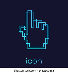 Turquoise line Pixel hand cursor icon isolated on blue background. Pointer hand cursor.  Vector Illustration