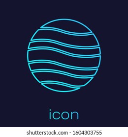 Turquoise line Planet Jupiter icon isolated on blue background.  Vector Illustration