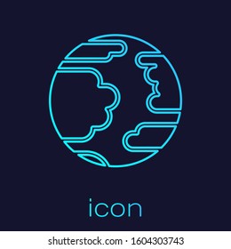 Turquoise line Planet Mercury icon isolated on blue background.  Vector Illustration