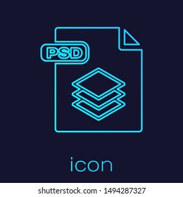 Turquoise line PSD file document. Download psd button icon isolated on blue background. PSD file symbol.  Vector Illustration