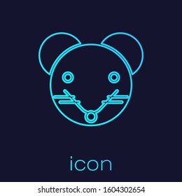 Turquoise line Rat zodiac sign icon isolated on blue background. Astrological horoscope collection.  Vector Illustration