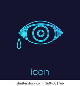 Turquoise line Reddish eye due to viral, bacterial or allergic conjunctivitis icon isolated on blue background.  Vector Illustration