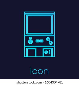 Turquoise line Retro arcade game machine icon isolated on blue background.  Vector Illustration