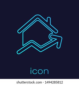 Turquoise line Rising cost of housing icon isolated on blue background. Rising price of real estate. Residential graph increases.  Vector Illustration