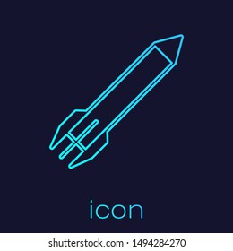 Turquoise line Rocket icon isolated on blue background.  Vector Illustration