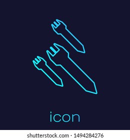 Turquoise line Rocket icon isolated on blue background.  Vector Illustration