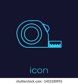 Turquoise line Roulette construction icon isolated on blue background. Tape measure symbol.  Vector Illustration