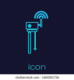 Turquoise line Router and wi-fi signal symbol icon isolated on blue background. Wireless ethernet modem router. Computer technology internet.  Vector Illustration