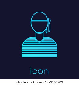 Turquoise line Sailor captain icon isolated on blue background.  Vector Illustration