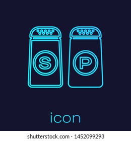 Turquoise line Salt and pepper icon isolated on blue background. Cooking spices.  Vector Illustration