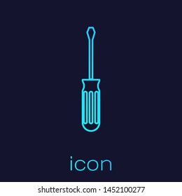Turquoise line Screwdriver icon isolated on blue background. Service tool symbol.  Vector Illustration