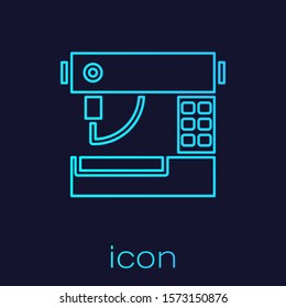 Turquoise line Sewing machine icon isolated on blue background.  Vector Illustration