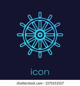 Turquoise line Ship steering wheel icon isolated on blue background.  Vector Illustration