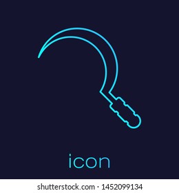 Turquoise line Sickle icon isolated on blue background. Reaping hook sign.  Vector Illustration