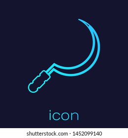 Turquoise line Sickle icon isolated on blue background. Reaping hook sign.  Vector Illustration