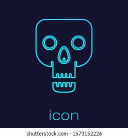 Turquoise line Skull icon isolated on blue background. Happy Halloween party.  Vector Illustration