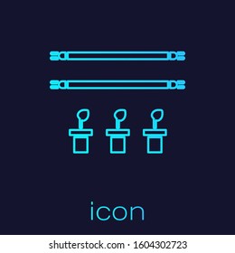 Turquoise line Smart farm with light bulb and plant symbol icon isolated on blue background.  Vector Illustration