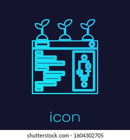 Turquoise line Smart farming technology - farm automation system in app icon isolated on blue background.  Vector Illustration