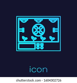 Turquoise line Smart farming technology - farm automation system icon isolated on blue background.  Vector Illustration