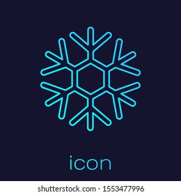 Turquoise line Snowflake icon isolated on blue background.  Vector Illustration