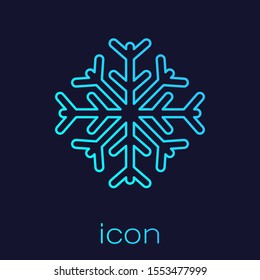 Turquoise line Snowflake icon isolated on blue background.  Vector Illustration