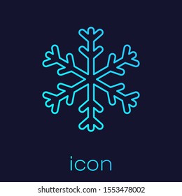 Turquoise line Snowflake icon isolated on blue background.  Vector Illustration