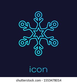 Turquoise line Snowflake icon isolated on blue background.  Vector Illustration