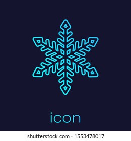 Turquoise line Snowflake icon isolated on blue background.  Vector Illustration