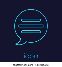 Turquoise line Speech bubble chat icon isolated on blue background. Message icon. Communication or comment chat symbol.  Vector Illustration