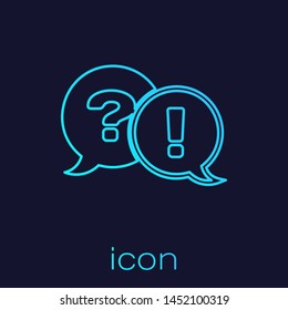 Turquoise line Speech bubbles with Question and Exclamation icon isolated on blue background. FAQ sign. Copy files, chat speech bubble and chart.  Vector Illustration
