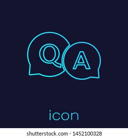 Turquoise line Speech bubbles with Question and Answer icon isolated on blue background. Q and A symbol. FAQ sign. Chat speech bubble and chart.  Vector Illustration