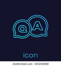 Turquoise line Speech bubbles with Question and Answer icon isolated on blue background. Q and A symbol. FAQ sign. Chat speech bubble and chart.  Vector Illustration