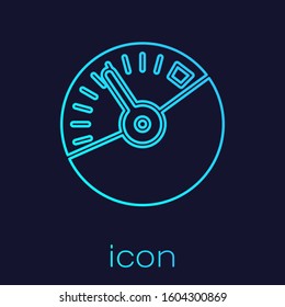 Turquoise line Speedometer icon isolated on blue background.  Vector Illustration