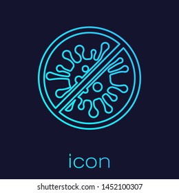 Turquoise line Stop virus, bacteria, germs and microbe icon isolated on blue background. Antibacterial and antiviral defence, protection infection.  Vector Illustration