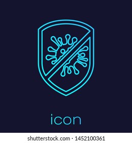 Turquoise line Stop virus, bacteria, germs and microbe icon isolated on blue background. Antibacterial and antiviral defence, protection infection.  Vector Illustration