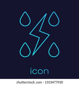 Turquoise line Storm icon isolated on blue background. Drop and lightning sign. Weather icon of storm.  Vector Illustration