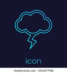 Turquoise line Storm icon isolated on blue background. Cloud and lightning sign. Weather icon of storm.  Vector Illustration