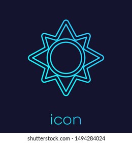 Turquoise line Sun icon isolated on blue background.  Vector Illustration