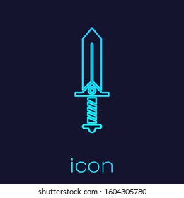 Turquoise line Sword for game icon isolated on blue background.  Vector Illustration